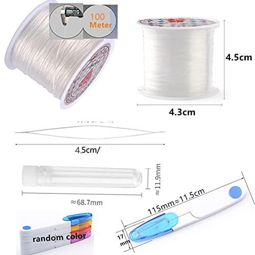 String for Bracelet Making 0.8mm , 2 Rolls of 100m Flat Crystal (White) Thread Nylon Cord forJewelry Making Clear Stretchy String for Bracelets Necklace 2pcs Beading Needles and a Scissors