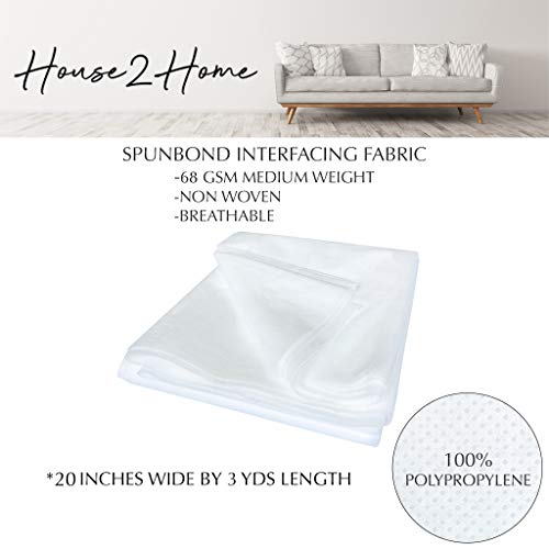 House2Home 20" x 3 Yards Nonwoven 100% Polypropylene Fabric | Non-Woven Spunbond Interfacing for Sewing and Filters, 68 GSM (Heavy Weight)