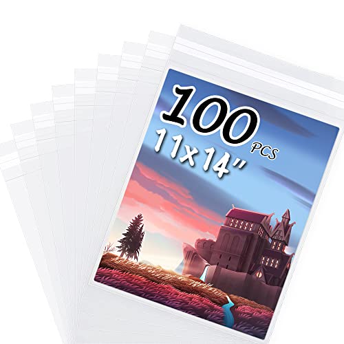Somime 100 Pack 11 3/7 x 14 3/8 Inches Crystal Photo Sleeves Storage Bags for 11x14 Photo Mat,Art Sleeves for Prints