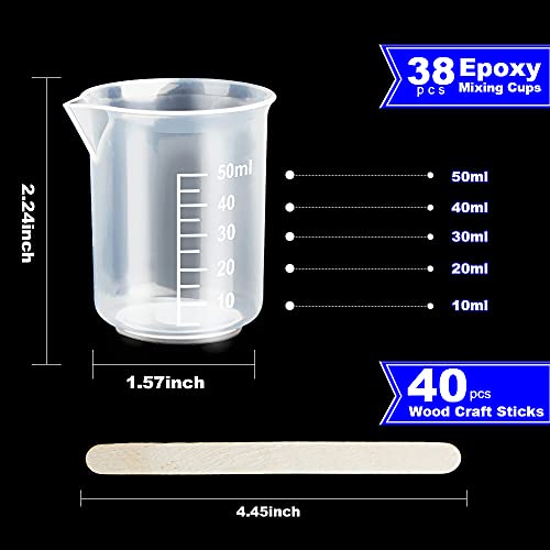 50ml/1.7oz Epoxy Mixing Cups, LEOBRO 38PCS Graduated Epoxy Resin Cups, Resin Mixing Cups, Beaker, Pouring Cup, Plastic Measuring Cup for Resin, Epoxy, Acrylic Paint, with 40 PCS Wood Craft Sticks
