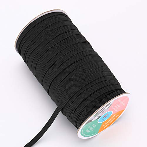 Hollosport Elastic Bands for Sewing 1/4 Inch Black, 100 Yards Thin Flat Braided Quarter Inch Elastic String Cord Rope Strap Ribbon for DIY Face Masks