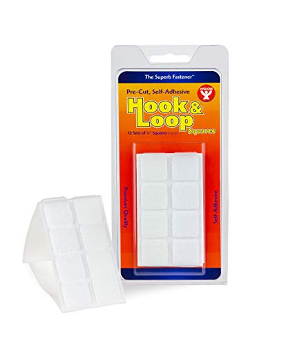 Hygloss Products Self Adhesive Squares - 12 Hook and Loop Fastener Stickers - 3/4 Inch, White
