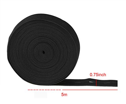 2 Colors Elastic Sewing Bands 11 Yards 3/4 Inch Flatback Black and White Sewing Bands Spool with Buttonhole, Knit Stretch Cord Belt with 10Pcs 18mm Black Resin Button (3/4")