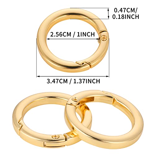 Prasacco 2PCS Round Spring Ring Key,Spring O Ring Zinc Alloy Round Carabiner Snap Trigger Buckle Hooks Clip DIY Accessories for Bags Purses Keychain Golden