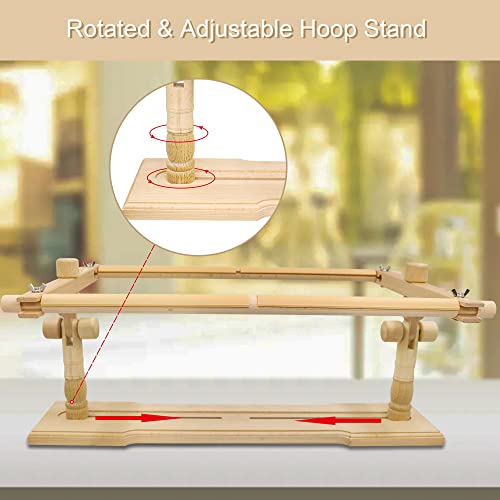 Jasvelly Rotated Embroidery Frame Stand - Adjustable Cross Stitch Scroll Frame, Beech Wood Quilt Frame Needlepoint Holder Floor Table Lap Stand for Stitching Sewing Craft (983312)