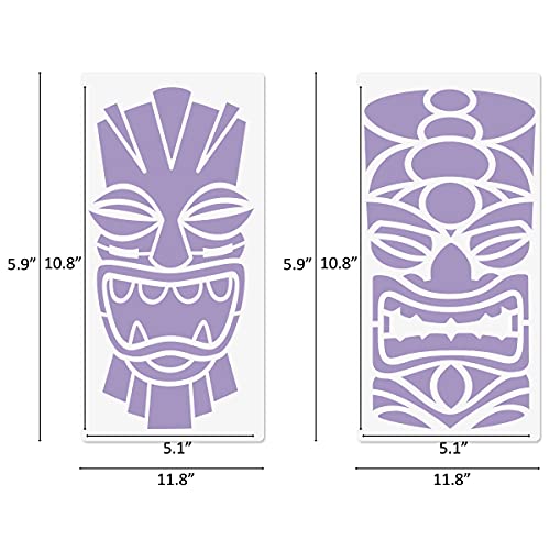 Tiki Tribe Stencils, 16 Pcs Tiki Totems Face with Open Mouth Stencils Reusable Template A4 Size for Painting on Wood Fabric Canvas Wall DIY Art Projects 6"x 12"