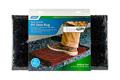 Camco RV Wrap Around Rug | Turf Material Dries Quickly | Easy Install | (42936)