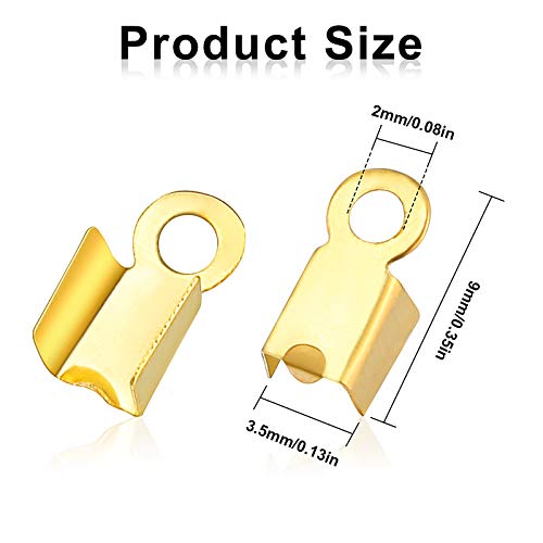 1000 Pieces Fold Over Cord Ends Cord Crimp End Tips Fold-Over End Caps Leather Ribbon Ending Clasp Tips Jewelry Connector for Jewelry Making, 3.5 x 9 mm/ 0.14 x 0.35 Inch, 5 Colors