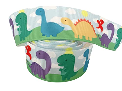 PEPPERLONELY 10 Yards 38mm (1-1/2 Inch) Assorted Dinosaurs Printed Grosgrain Ribbon