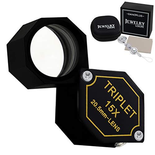 15x Magnifier Jewelry Loupe 20.5mm Triplet Lens Optical Glass Pocket Gem Magnifying Tool for Jeweler, Stamp Philatelist, Coin Numismatic, Achromatic Black Hexagonal Design Kit Set