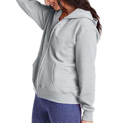 Hanes Women's EcoSmart Full-Zip Hoodie Sweatshirt, Light Steel, Large