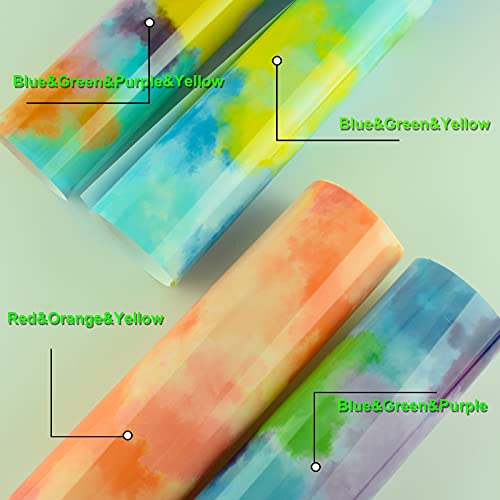 Rainbow Clouds HTV Heat Transfer Vinyl by KISSWILL - 10 Inch x 5 Feet Splash-Color Iron on Vinyl for T-Shir, Glossy Reflective Tie Dye HTVinyl for DIY Clothing (Blue & Green & Yellow)