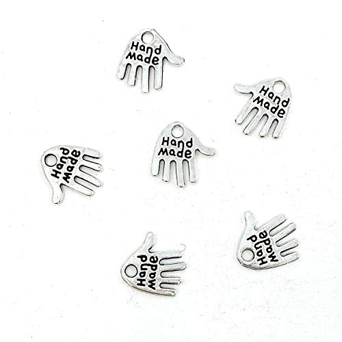 JIALEEY 100PCS Hand Shaped Charms Hand Made Tag Signs Charms Carved Silver Tone for Fashionable Jewelry Making Charms Findings Crafting Sewing
