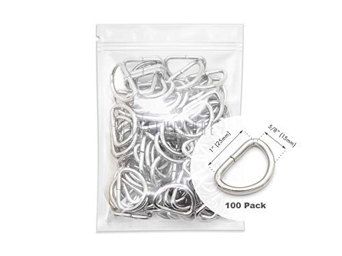 CRAFTMEMORE 100 Pack 1 Inch Metal D-Rings Non Welded Dee Ring for Bag Belt Lanyard DIY Craft Accessories (Silver)