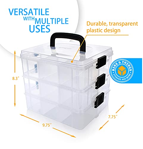 Bins & Things Stackable Storage Container with 18 Adjustable Compartments - Clear - Sewing Box & Craft Storage / Craft Organizers and Storage - Bead Organizer Box / Art and Crafting Supply Organizer, Lego Organizers and Storage