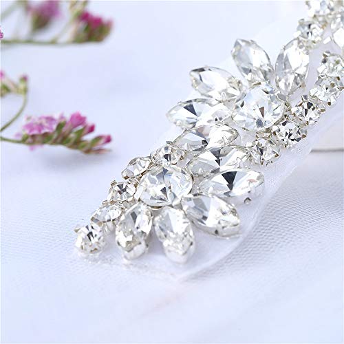 1 Yard Rhinestone Wedding Dress Applique Sparkly for Bridal Ribbon Belt Iron on Jeweled Crystal Thin Sash Applique for Women Formal Prom Evening Bridesmaid Gown