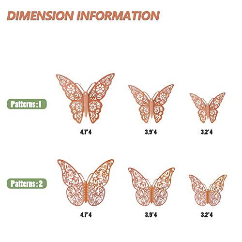 SAOROPEB 3D Butterfly Wall Decor, 24Pcs 3 Sizes 2 Styles, Removable Wall Srickers Butterfly Wall Decals Room Deccor for Party Decoration Kids Bedroom Nursery Classroom Wedding Decor DIY Gift (Rose Gold)
