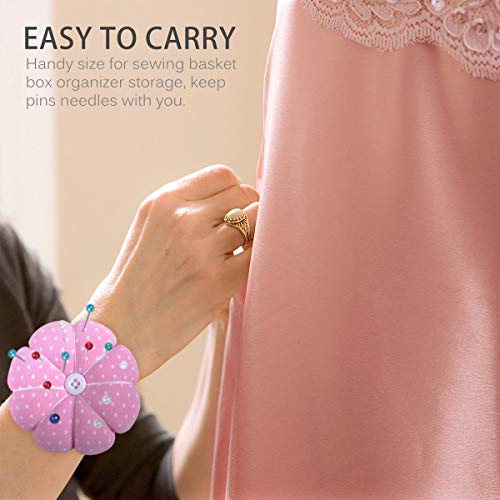 eZAKKA Pin Cushion Wrist Pins Cushions Wristband Wearable Needle Pincushions for Sewing Quilting Pins Holder (Polka Dots Pink)