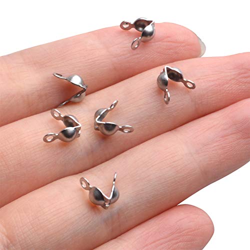 BronaGrand Calotte Ends,200Pcs Stainless Steel Open Clamshell Knot Covers Fold-Over Bead Tips for Necklace Bracelet Jewelry Making