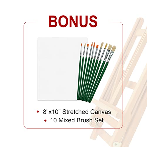AUREUO H-Frame Studio Tabletop Easel - Holds Up to 24 Inches - Adjustable Beechwood Desk Painting Easel with 8x10 Inch Stretched Canvas & 10 Brushes - Portable Wooden Art Easel Stand for Display