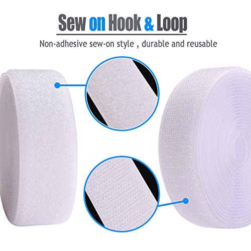 Sew on Hook and Loop Style 3 Inch Non-Adhesive Back Nylon Strips Fabric Fastener Non-Adhesive Interlocking Tape White,5 Yard