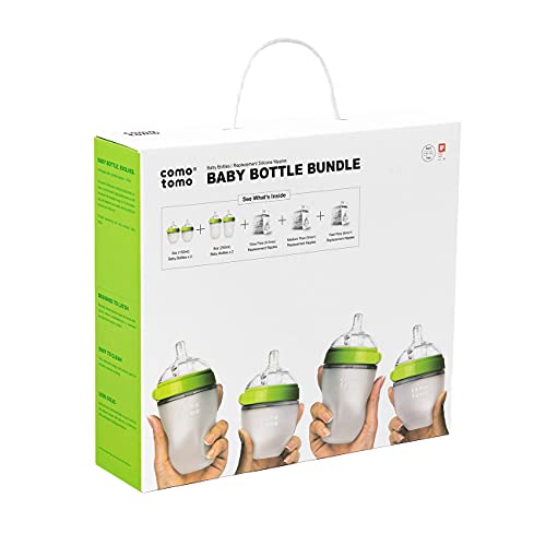 Comotomo Baby Bottle Bundle, Green, (7 Piece Set)
