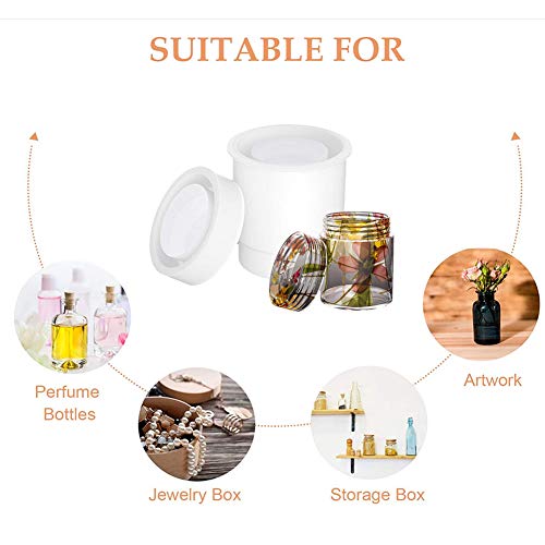 4 Style DIY Jewelry Resin Casting Molds Bottle Storage Jar with Lid Crystal Epoxy Mold Kit Handmade Craft Aromatherapy Candle Making Tool Clear Silicone Plaster Clay Mould (Cylinder Bottle)1