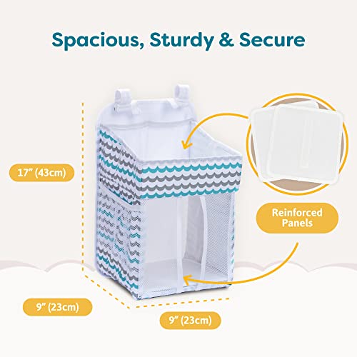 Cradle Star Hanging Diaper Caddy - Baby Shower Gifts Diaper Organizer for Changing Table - Hold 50+ Diapers - Nursery Baby Essentials for Newborn - Wave Design - 17x9x9 inches