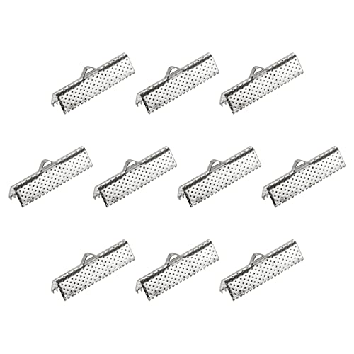 uxcell 230Pcs Ribbon Crimp Clamp Ends, 25mm Bookmark Pinch Cord End Clasps for DIY Craft Making, Silver White