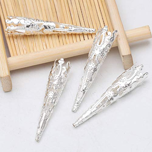 ARTIBETTER Bead Caps for Jewelry Making 100pcs Flower Bead Caps Tibetan Style Iron Long Cones Metal Filigree Bead End Caps Spacers for Tassel Jewelry DIY Craft Making ( Silver )