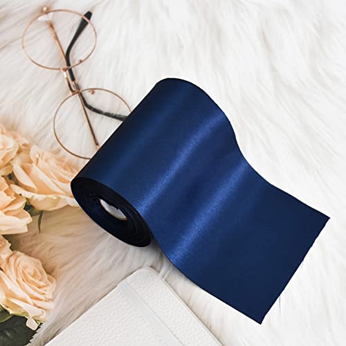TONIFUL 4 in x 22Yds Wide Navy Blue Satin Ribbon Solid Fabric Large Ribbon for Cutting Ceremony Kit Grand Opening Chair Sash Table Hair Car Bow Sewing Craft Gift Wrapping Wedding Party Decoration