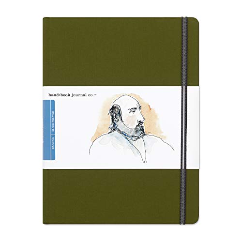Handbook Journal Co. Artist Canvas Cover Travel Notebook for Drawing and Sketching, Cadmium Green, Grand Portrait 10.5 x 8.25 Inches, 130 GSM Paper, Hardcover w/ Pocket