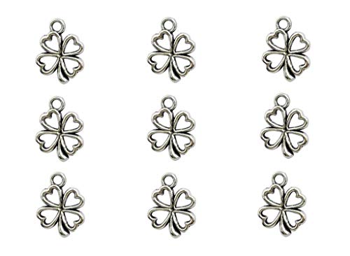 100pcs Four Leaf Clover Lucky Charms Pendents for DIY Crafting Bracelet Necklace Jewelry Making Accessories(Antique Silver)