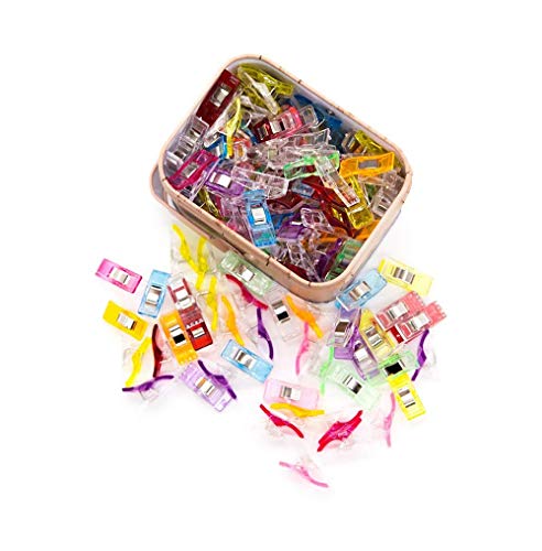 100 Pack Multipurpose Sewing Clips for Quilting and Crafts with Tin Box, Assorted Colors