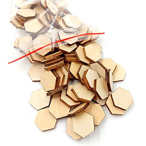 ARTIBETTER 100 pcs Wooden Pieces Hexagon Wood Shape Beech Wood for DIY Arts Craft Project Ready to Paint or Decorate (17.5mm)