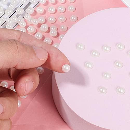 1650 Pcs Pearl Stickers, Hair Pearls Stickers on Face Pearls, Self Adhesive Pearls for Crafts Hair Face Makeup Nail Pearls Cell Phone Decor, 3mm/4mm/5mm/6mm (White)