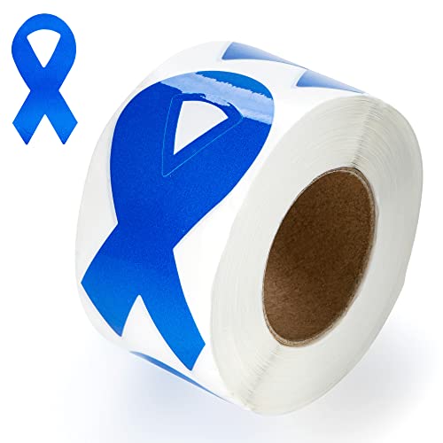 Dark Blue Ribbon Shaped Awareness Stickers for Colon Cancer, Child Abuse, Rectal Cancer & Huntington’s Disease Awareness - Perfect for Events, Support Groups, Fundraisers and More! (1 Roll -250 Stickers) (1 Roll – 250 Stickers)