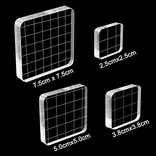 WeiMeet 4 Pieces Stamp Blocks Acrylic Clear Stamping Blocks Tools with Grid Lines for Scrapbooking Crafts Making(Square)