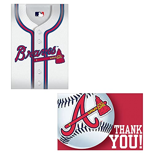 Atlanta Braves Invitation & Thank You Card Set (3.88" x 5.63") - Premium Multicolor Cardstock & Eye-catching Designs, Perfect For Game Day Celebrations & Themed Parties - Pack Of 16