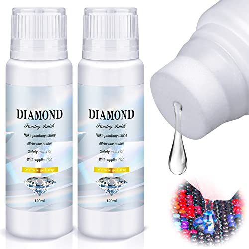 2 Pack Diamond Painting Sealer, 240 ml/ 8oz 5D Diamond Painting Glue with Sponge Head Fast Drying Prevent Falling Off Permanent Hold Shine Effective for Diamond Art Painting and Diamond Art Sealer