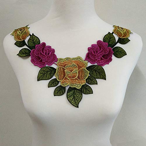 1pc Green Flower Lace Fabric Dress Applique Motif Blouse Sewing Trims, DIY Neckline Collar Costume Scrapbooking