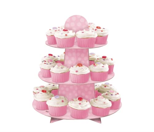 Pink Cardboard Cupcake Stand - 12" (1 Count), Durable & Elegant Tiered Display - Perfect For Parties & Events