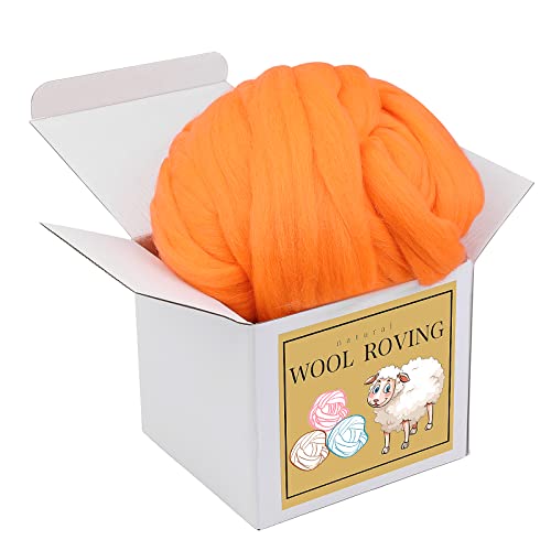 Wool Roving Bulk - 8.82oz Super Wool Chunky Yarn, Wool Roving Top for Needle Felting, Soft Felting Wool Supplies for Hand Spinning, Felting, Blending, Weaving and DIY Craft (Dark Orange)