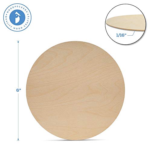 Wood Discs for Crafts, 6 x 1/16 inch, Pack of 5 Unfinished Wood Circles, by Woodpeckers