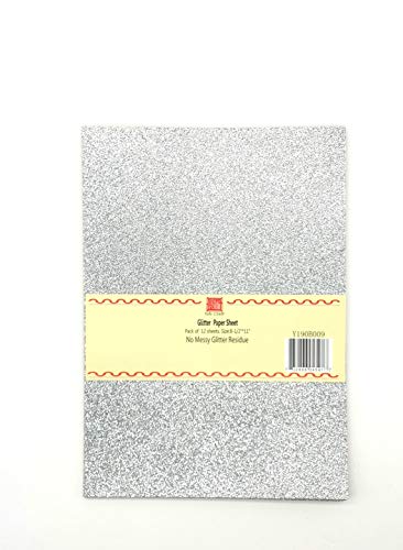YZH Crafts Glitter Cardstock Paper,No-Shed Shimmer Glitter Paper,DIY Party Deco, 8 Inch X 11 Inch, 10 Sheets A4 Size (Silver)