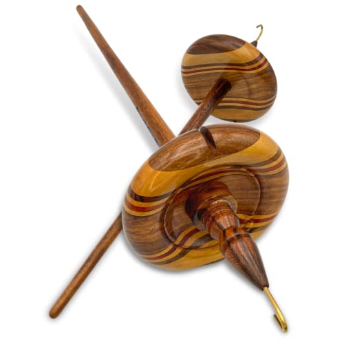 Revolution Fibers Premium Artisan Top Whorl Drop Spindle for Beginner & Advanced Hand Spinning - 11 inch Shaft | 3.25 inch Whorl Diameter | Multi-Wood Satin Finish | Spin Roving into Yarn