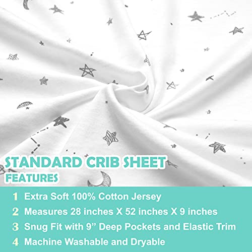 American Baby Company 2 Pack Printed 100% Cotton Jersey Knit Fitted Crib Sheet for Standard Crib and Toddler Mattresses, Grey Stars and Zig Zag, for Boys and Girls
