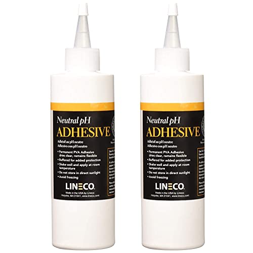 Lineco Neutral pH Adhesive, Acid-Free Dries Clear, PVA Formula Material Dries Quick Water Soluble Flexible When Dried, 8 Ounces, Used for Book Binding and Other Paper Projects (Pack of 2, White)