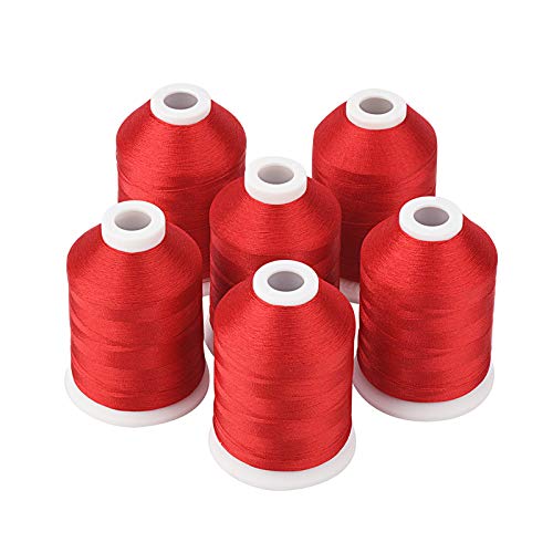 Simthread 6 Spools Red Machine Embroidery Thread 1000M(1100Yards) for Brother, Babylock, Janome, Pfaff, Singer, Bernina and Other Home Machines (Red)
