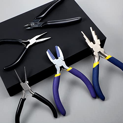 5 Pieces Jewelry Pliers Including 6 in 1 Bail Making Pliers Jewelry Bail Pliers Nylon Nose Pliers Needle Nose Pliers Round Nose Pliers Wire Cutter for DIY Jewelry Making Beading Repair Craft Supply